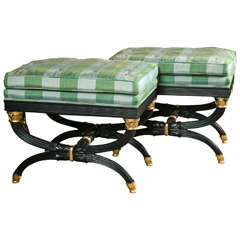 Pair of Ebonized X-Form Benches in the Manner of Jansen