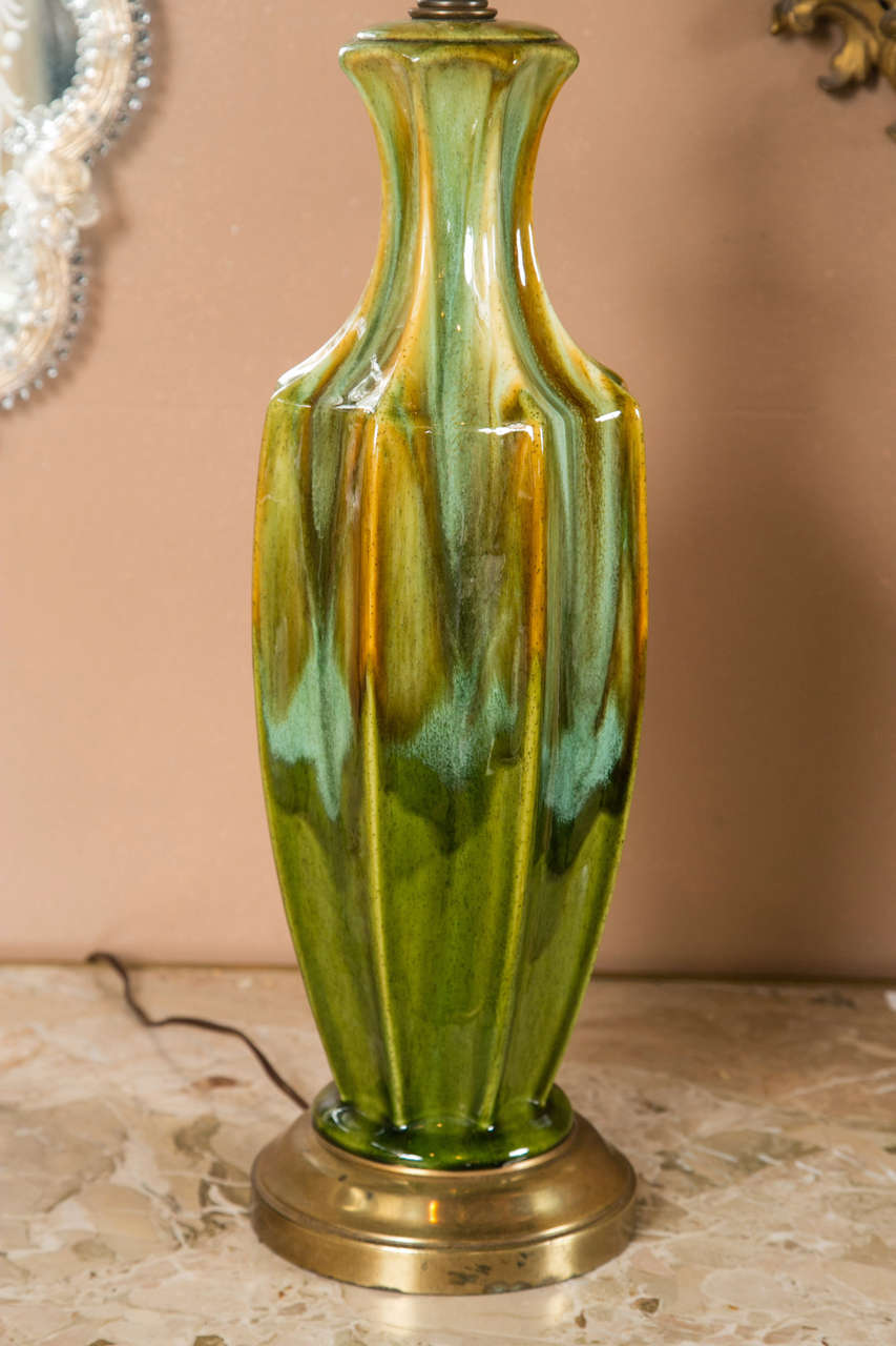 Italian Pair of Art Deco Style Green Murano Glass Lamps c.1940s-1950s 
