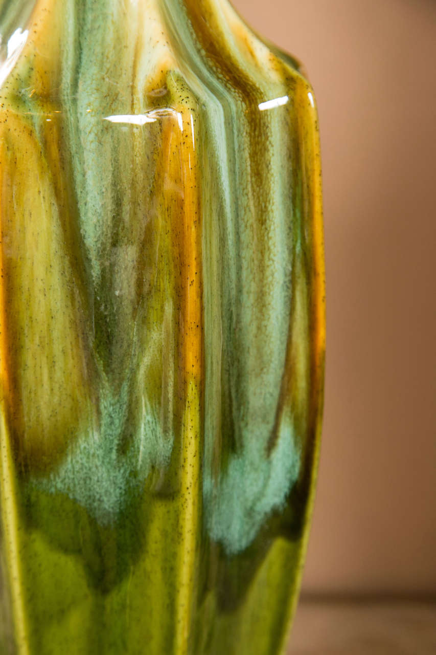 Pair of Art Deco Style Green Murano Glass Lamps c.1940s-1950s  In Good Condition In Stamford, CT