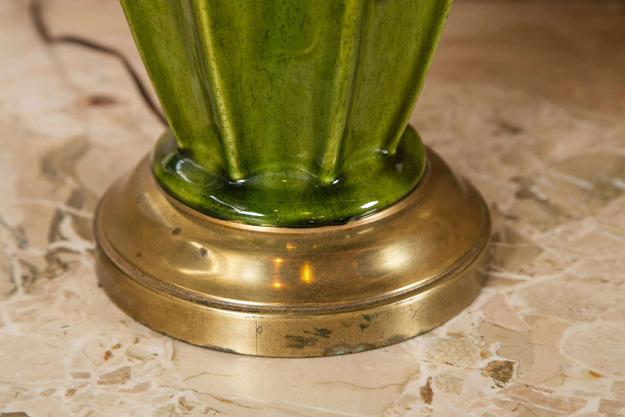 20th Century Pair of Art Deco Style Green Murano Glass Lamps c.1940s-1950s 