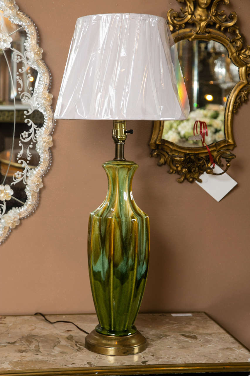 Pair of Art Deco Style Green Murano Glass Lamps c.1940s-1950s  1
