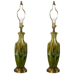 Pair of Art Deco Style Green Murano Glass Lamps c.1940s-1950s 
