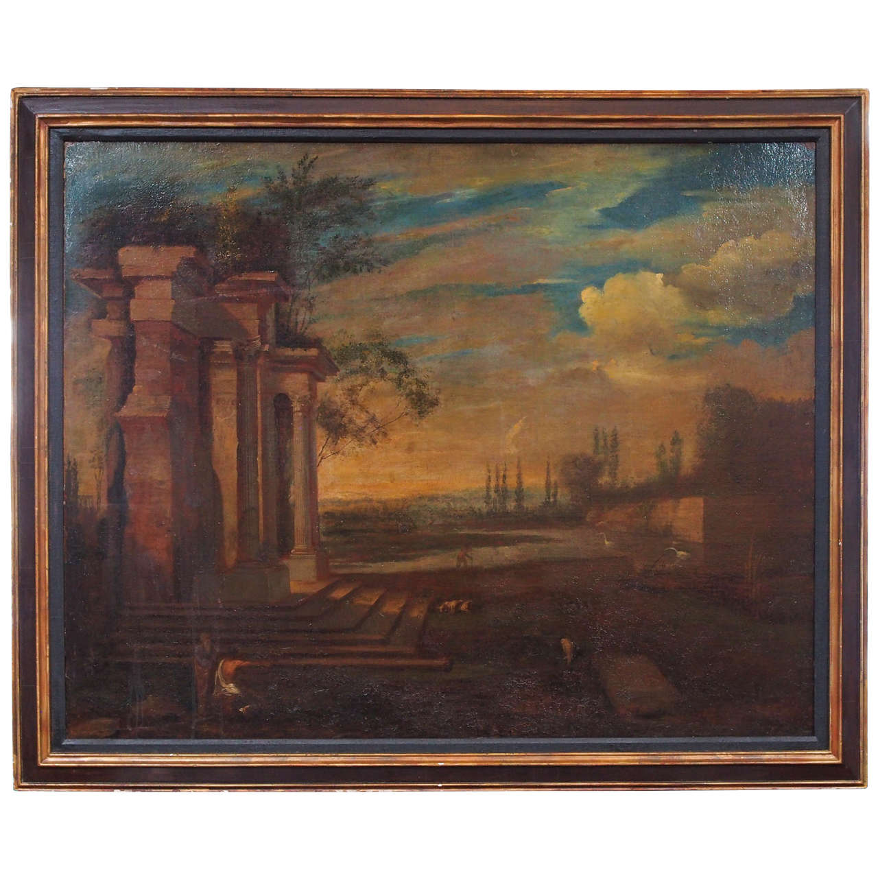 Italian Ruins Landscape in Original Frame