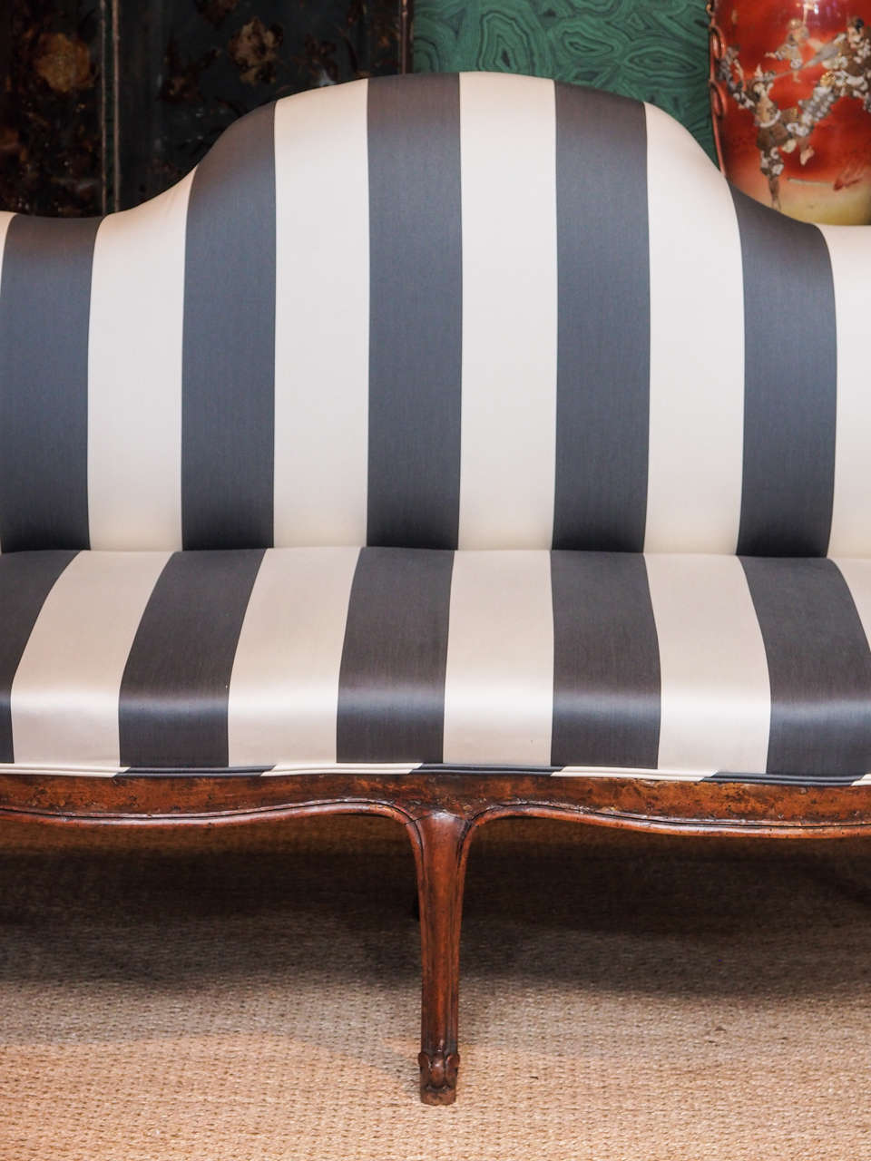 18th Century and Earlier Italian Rococo Settee in Stripe Upholstery