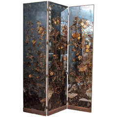 Églomisé Three-Panel Screen with Antiqued Mirror Front and Back