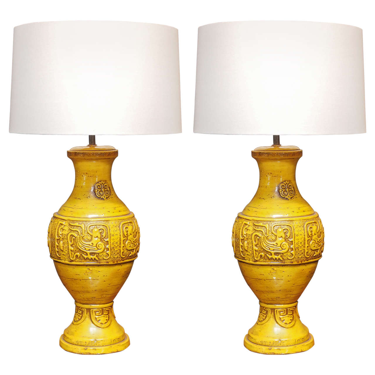 Pair of Marigold Ceramic Lamps, circa 1960s For Sale