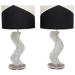 Pair of Spiral Lucite Lamps