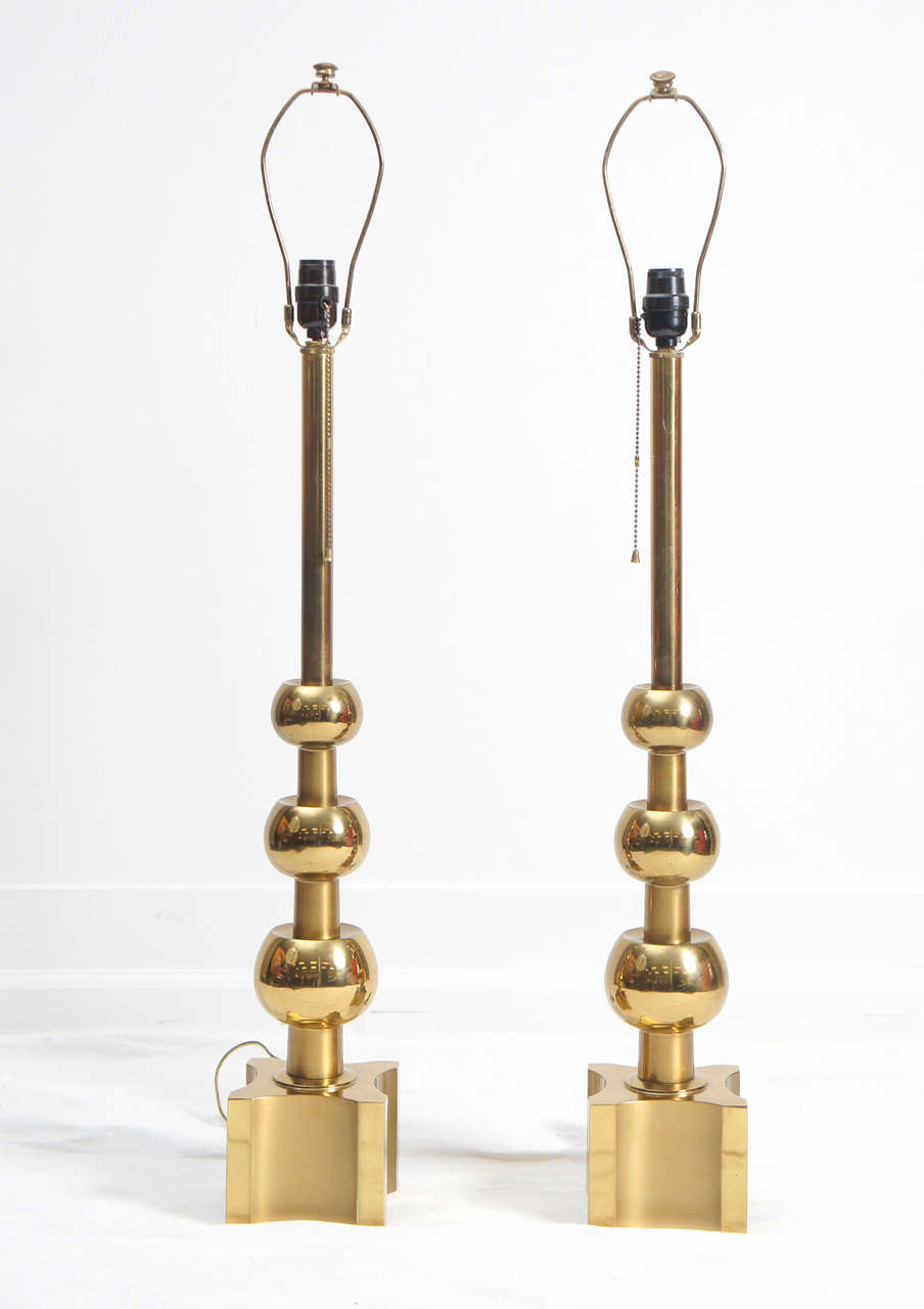 a great pair of brass table lamps.
this pair is such a great design. the condition is fantastic.