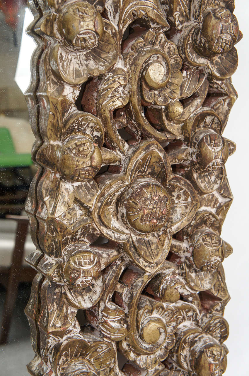 Mexican Enormous Hand-Carved Mid-Century Wooden Mirror For Sale