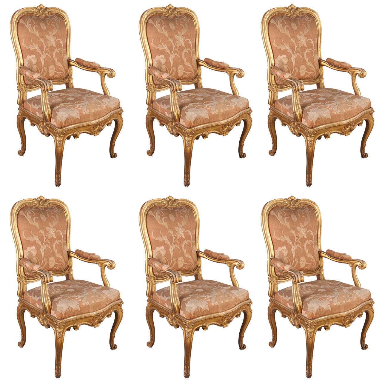 Six Gilt Roman Armchairs For Sale