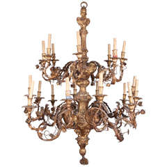 Chandelier in Wood and Gilt Wrought Iron 8