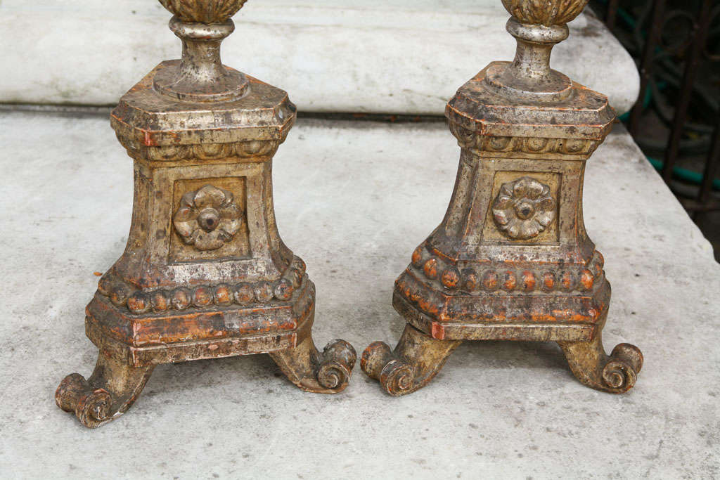 A fine Pair of French or Italian Silver Gilt Pricket Sticks  3