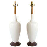 Pair of Mid Century White Ceramic Lamps