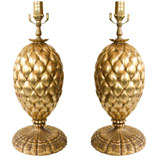 Pair of Gold Leafed Pineapple Lamps