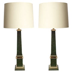 Table Lamps Pair Classical Modern Obelisks polished and painted brass 1940's