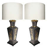 A Pair of Asian Modern pewter and brass Table Lamps