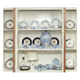 Set of Blue and White Ceramic Plates, Jars, and Lamps