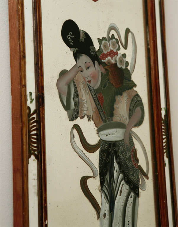 Milieu du XXe siècle Peinture japonaise inversée sur miroir, vers 1937 en vente