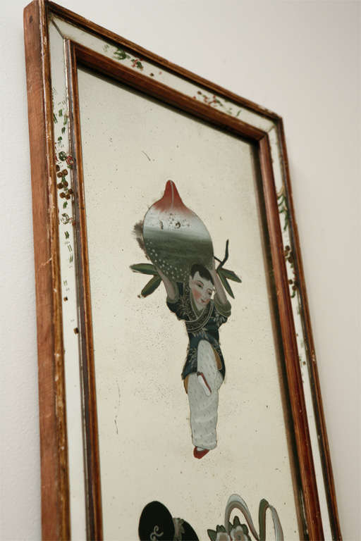Japanese Reverse Painting on Mirror, circa 1937 In Good Condition For Sale In Los Angeles, CA