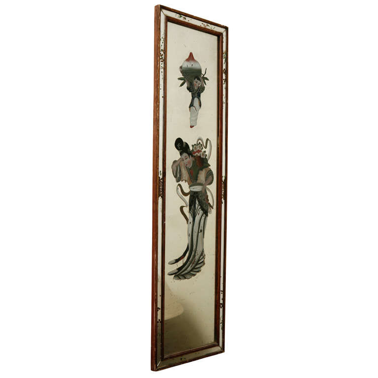 Japanese Reverse Painting on Mirror, circa 1937 For Sale