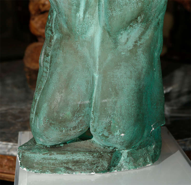 20th Century Green Patina Plaster Male Nude