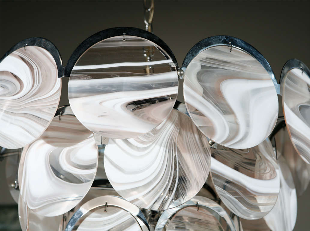 Chrome Italian Modernist Agate Glass Chandelier