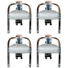 Set of 4 Lucite and Italian Leather Armchairs