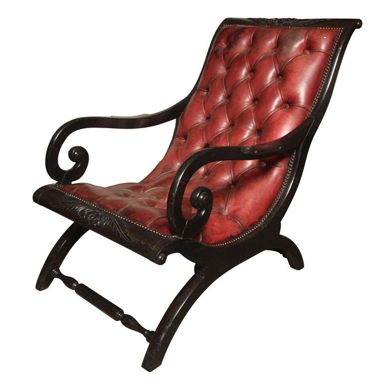Anglo-Indian Chair with Leather Upholstery 