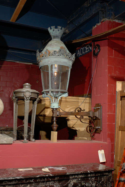 Pair of French Lanterns Mounted on Cast Iron Brackets