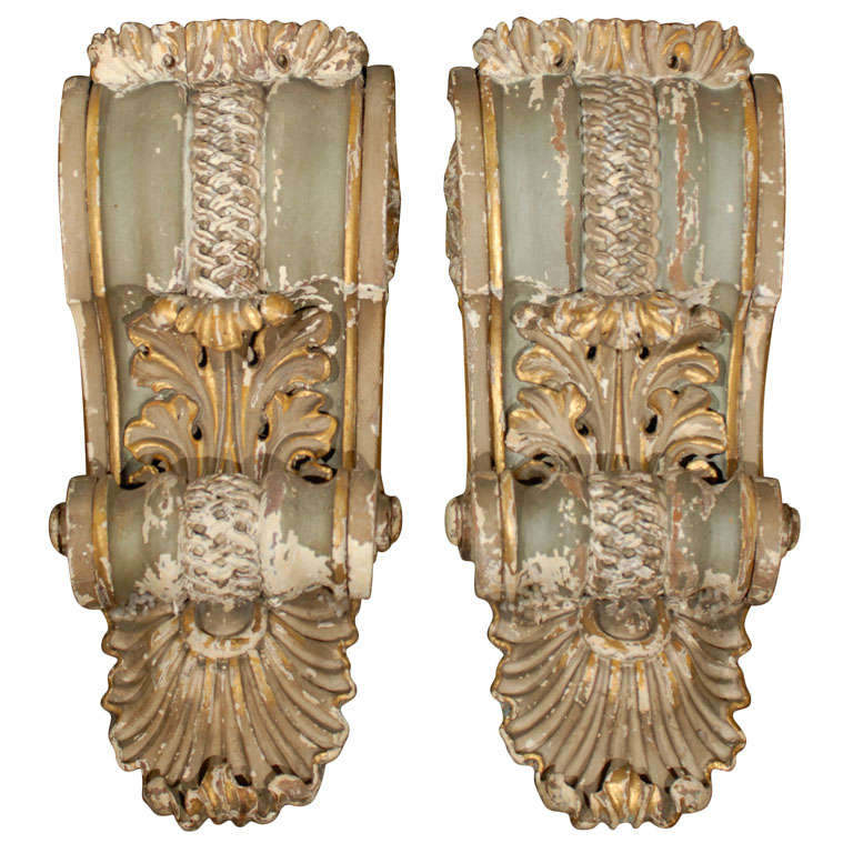 Pair Of  Carved French Wood Corbels For Sale