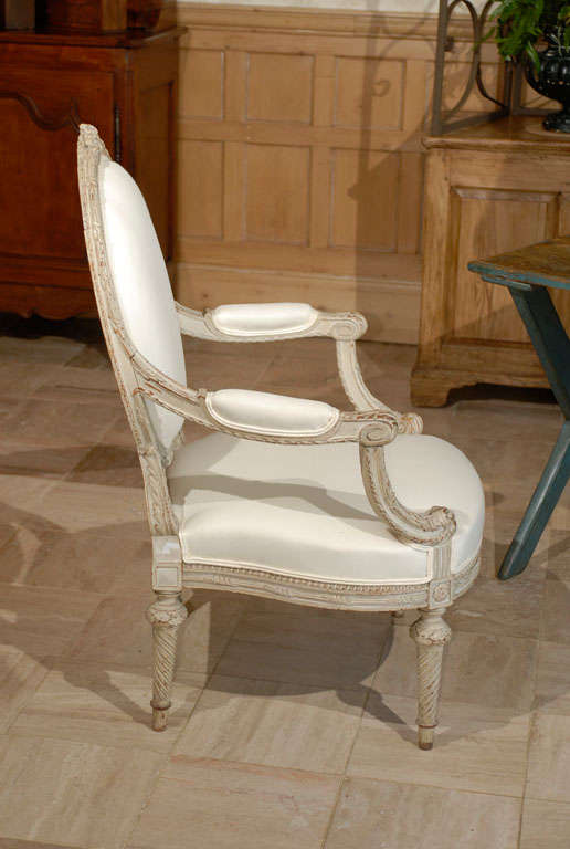 Beech 19th Century French Grey Painted Louis XVI style Chair, Circa 1880 For Sale
