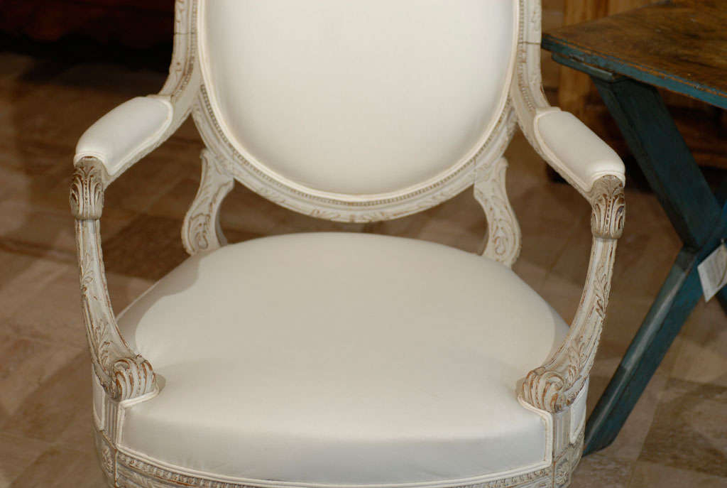 19th Century French Grey Painted Louis XVI style Chair, Circa 1880 For Sale 5