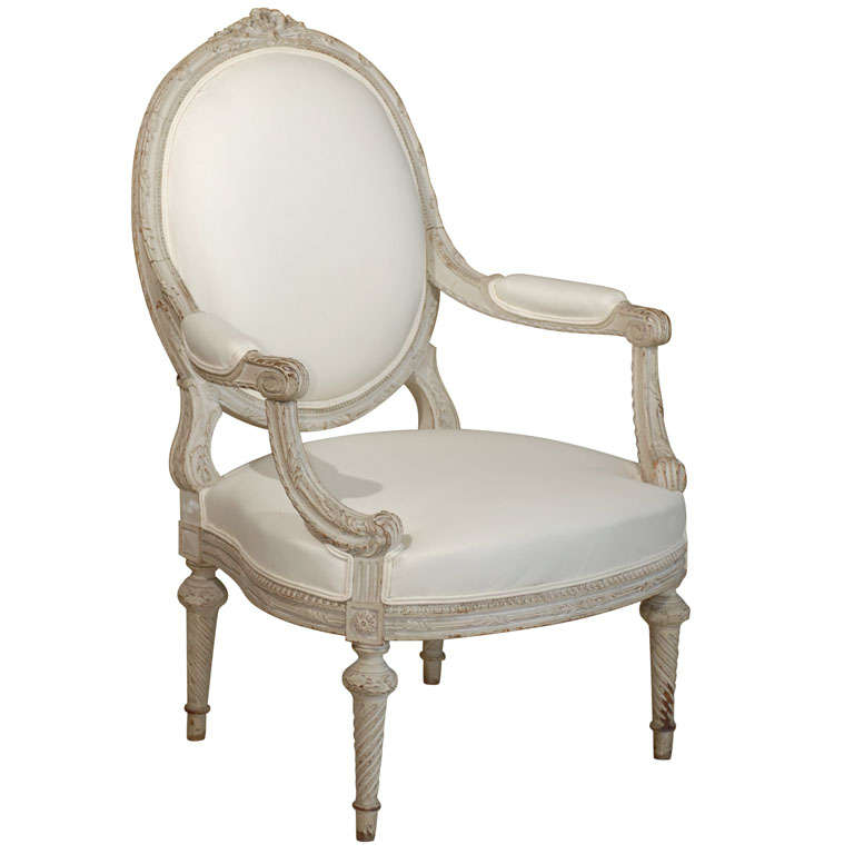 19th Century French Grey Painted Louis XVI style Chair, Circa 1880 For Sale