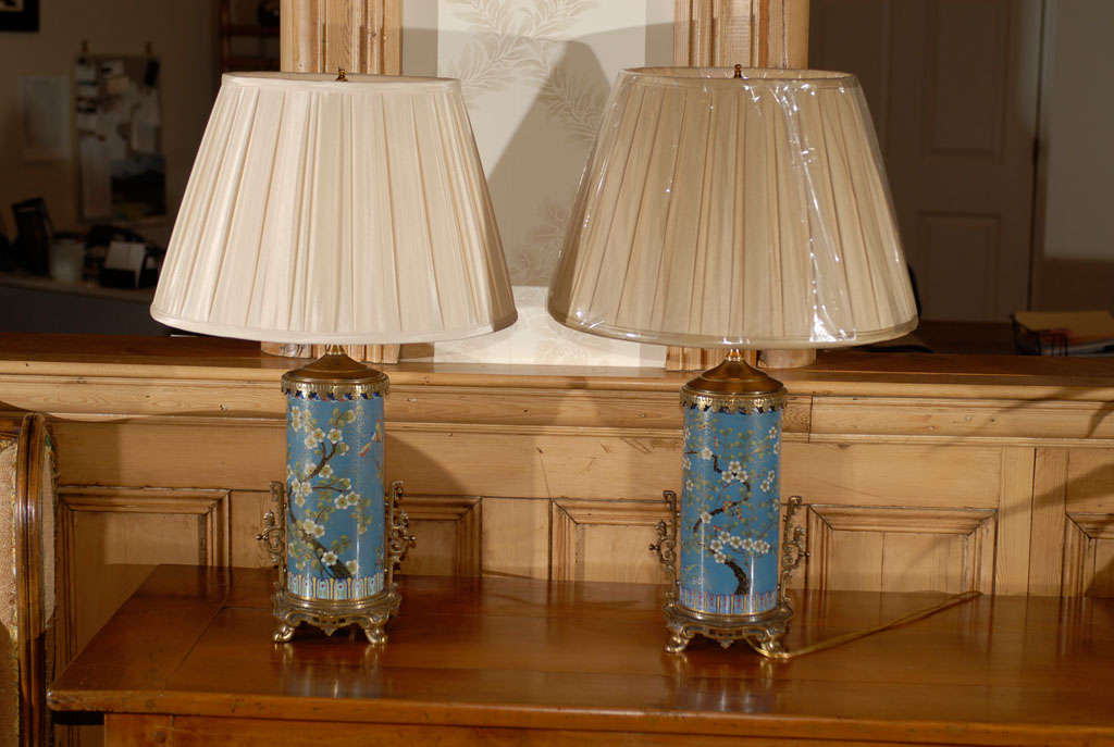 Pair of 19th Century Cloisonne Lamps 3