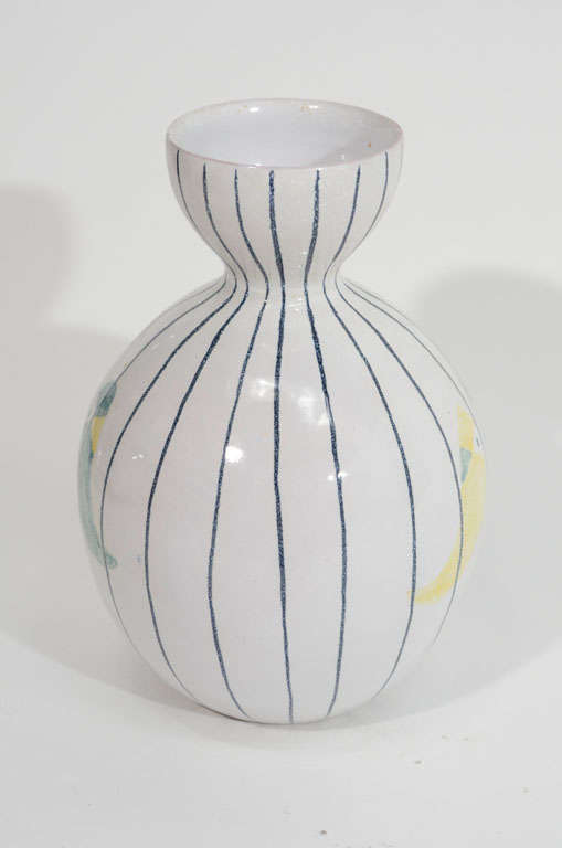 Ceramic Raymor Vase with Birds and Stripes