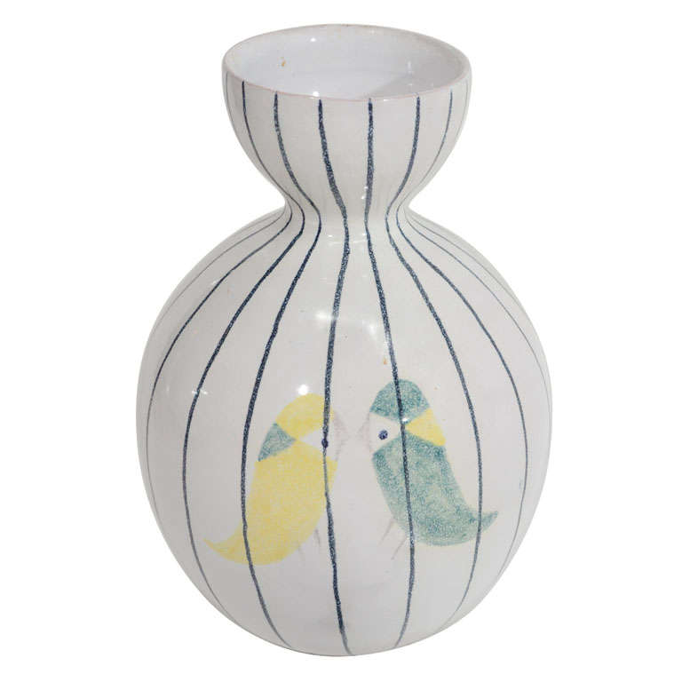 Raymor Vase with Birds and Stripes