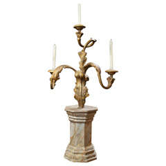 Whimsical Carved Giltwood Candelabra on Later Faux Marble Base