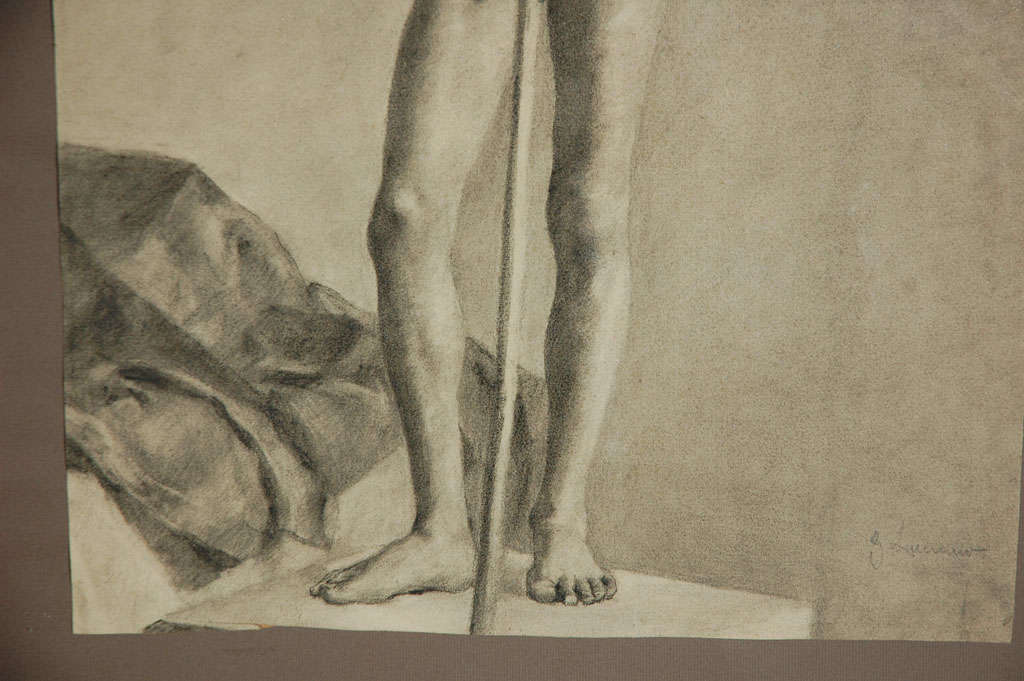 Paar italienische akademische Kohlezeichnungen männlicher nackter Figuren aus der Zeit um 1880 (Italienisch) im Angebot