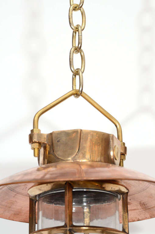 Mid-20th Century Pair of Dutch Copper and Brass Nautical Pendant Lights For Sale