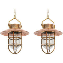 Pair of Dutch Copper and Brass Nautical Pendant Lights
