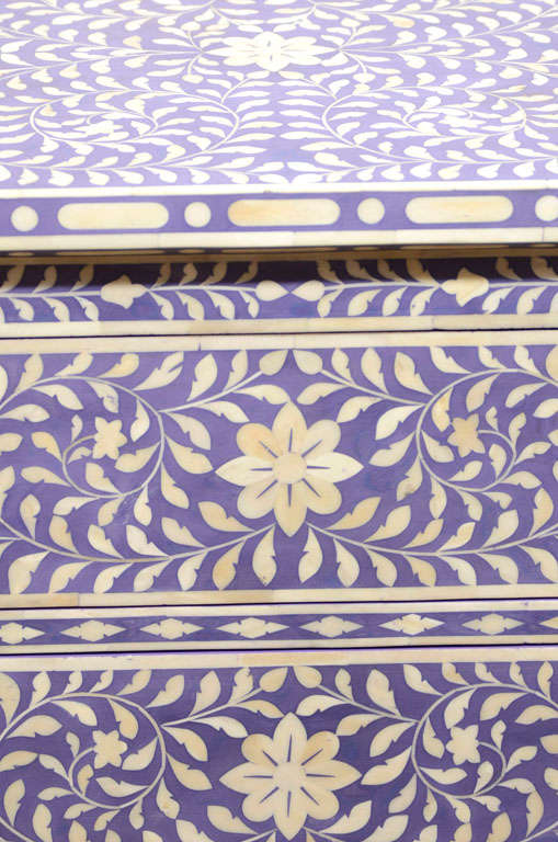 Contemporary Indian Pair of Lavender and White Inlay Bone Bureaus