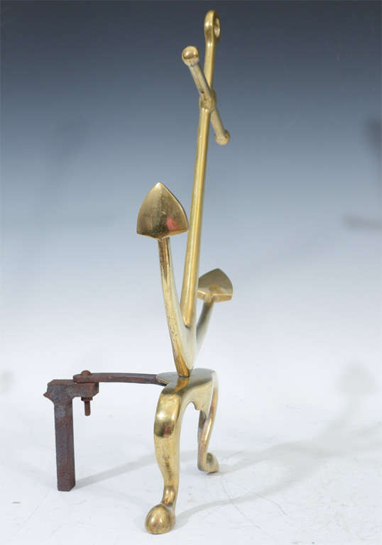 Pair of Antique 19th Century Brass Nautical Anchor Andirons