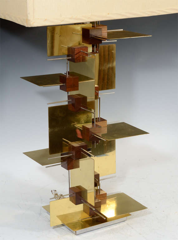 Mid Century Brass And Wood Table Lamp By Gaetano Sciolari At