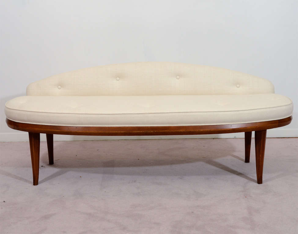 American Petite Mid Century Bench w/ Tufted Cushions; Newly Reupholstered