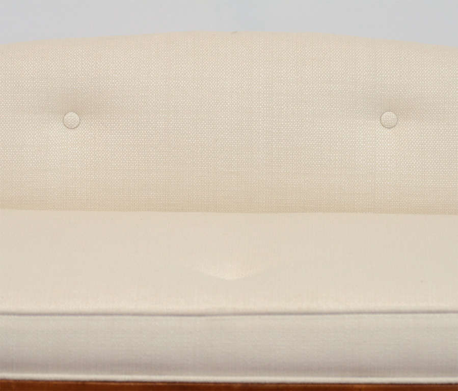 Textile Petite Mid Century Bench w/ Tufted Cushions; Newly Reupholstered
