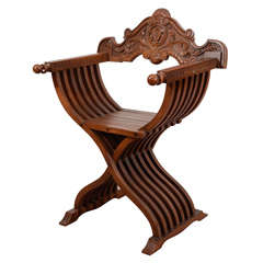 Retro Mid Century Italian Savonarola X-Form Carved Wooden Chair