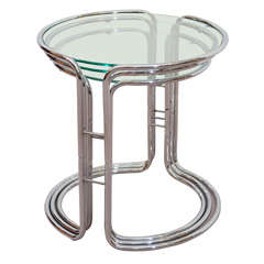 Set of Three Mid Century Glass and Chrome Nesting Tables
