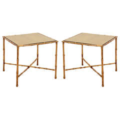 A Pair of Mid Century Bamboo Form Gilt Side Tables