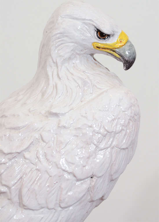 Large Mid Century Italian Hand Painted Majolica Eagle Sculpture 1