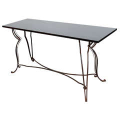 Vintage French Iron and Black Granite Console Table